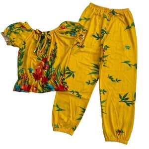 Botique Girls Vibrant Yellow Floral Spring Summer Outfit Set Top & Bottom Size 6